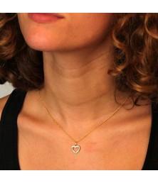 Collier - Pendentif Or Jaune Coeur Serti de Zirconiums - Chaine Dorée Offerte