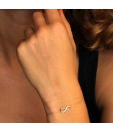 Bracelet Or Jaune - Motif Infini Pavé de Zirconiums - Femme