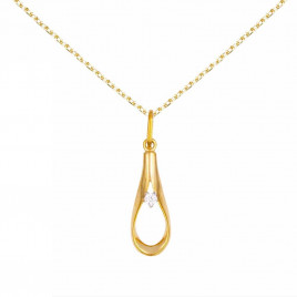 Collier - Pendentif Or Jaune Forme Goutte Serti d'un Zirconium