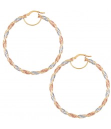 Boucles d'Oreilles Créoles - "3 Ors" - Tricolore Jaune, Blanc et Rose - Femme