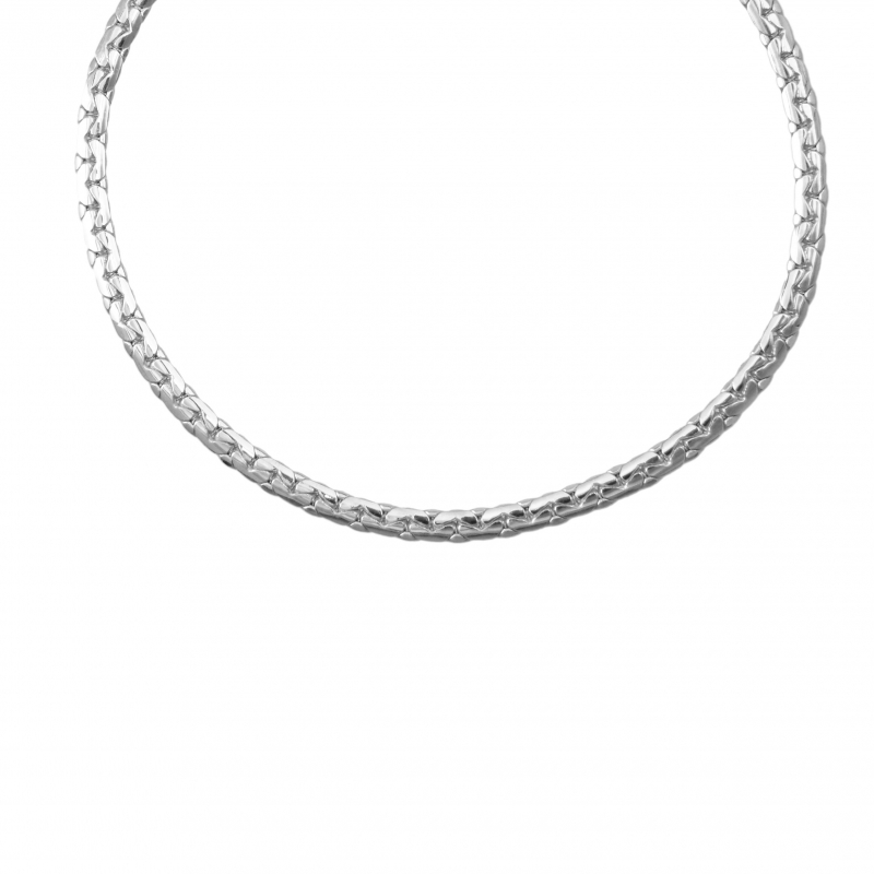 Collier Femme Maille Haricot - Or Blanc Véritable