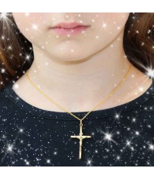 Collier - Médaille Christ sur la Croix Or Jaune - Chaine Dorée Offerte