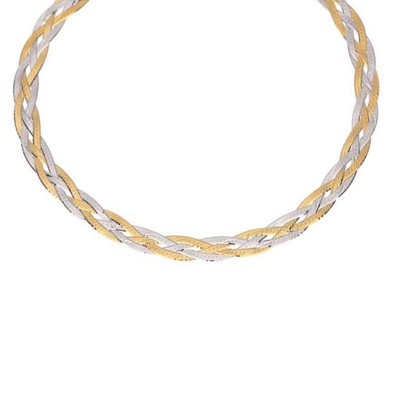 Collier Tresse Deux Ors - Or Bicolore Jaune et Blanc - Femme