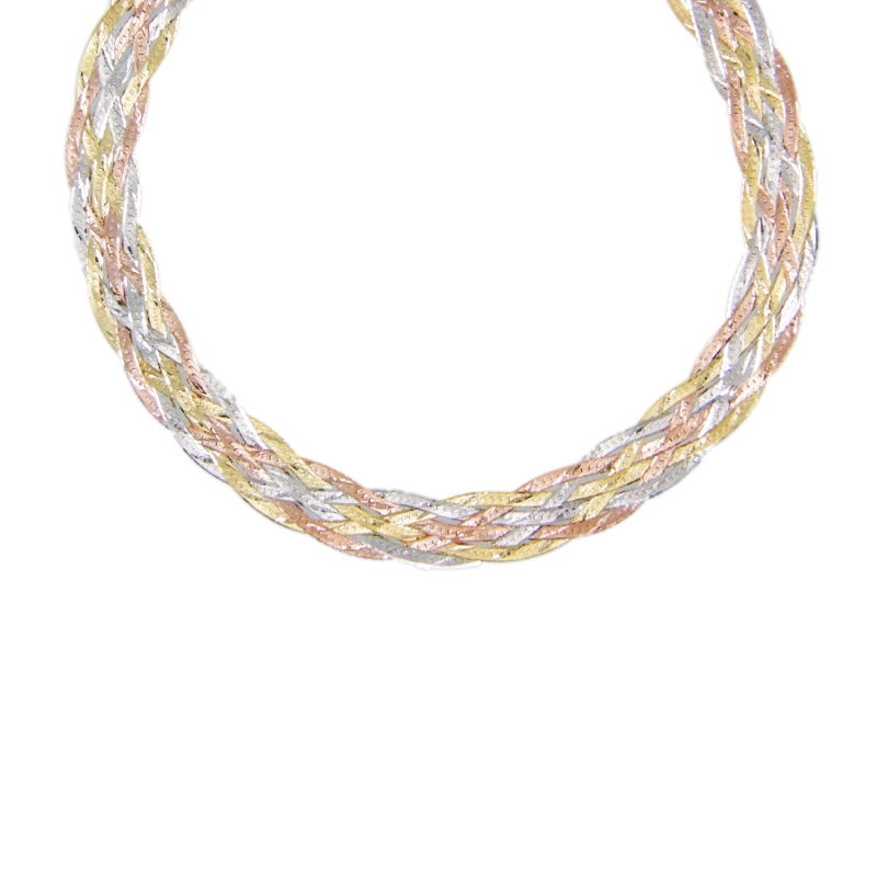 Collier Tresse Trois Ors - Or Tricolore Jaune, Blanc et Rose - Femme