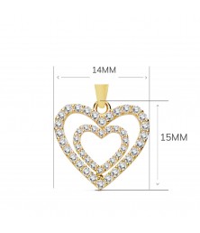 Collier - Pendentif Or 18 Carats 750/000 Jaune - Coeur Double - Chaine Dorée