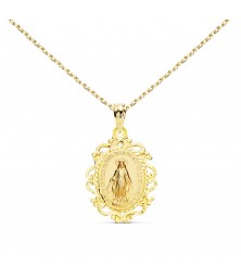 Collier - Médaille Vierge Miraculeuse Filigranes Or Jaune - Chaîne Dorée