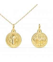 Collier - Médaille Scapulaire Saint Benoit Or Jaune - Chaîne Dorée